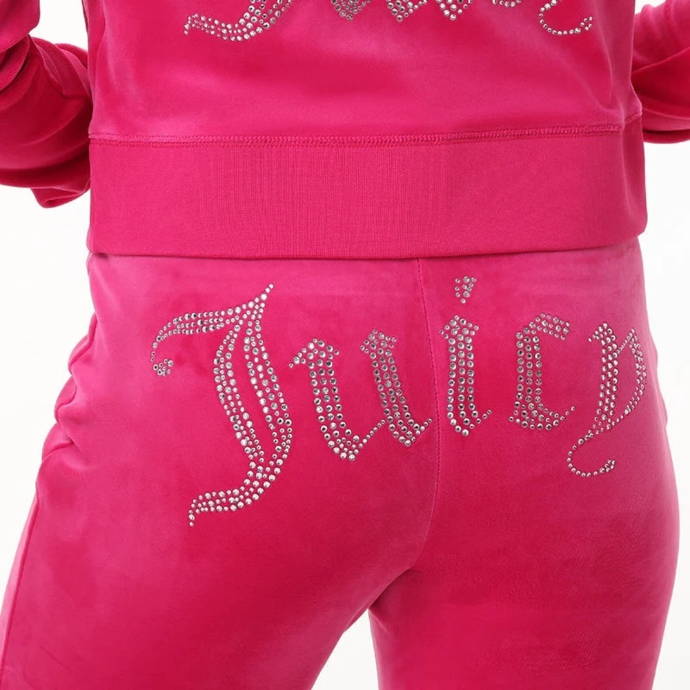 Juicy Couture OG BIG BLING VELOUR TRACK PANTS Hot Pink - Picture 2 of 13